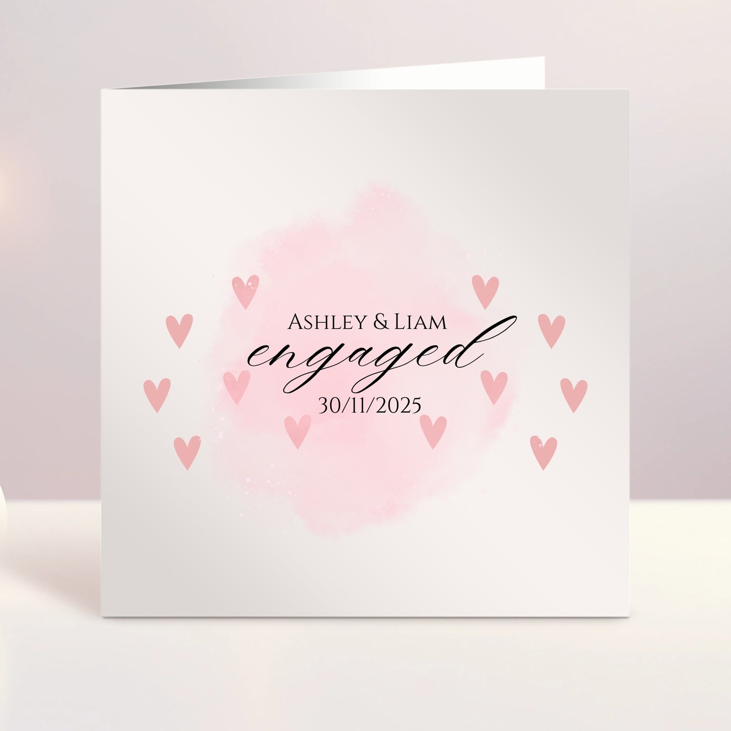 Personalised Engagement Card - Pink Hearts