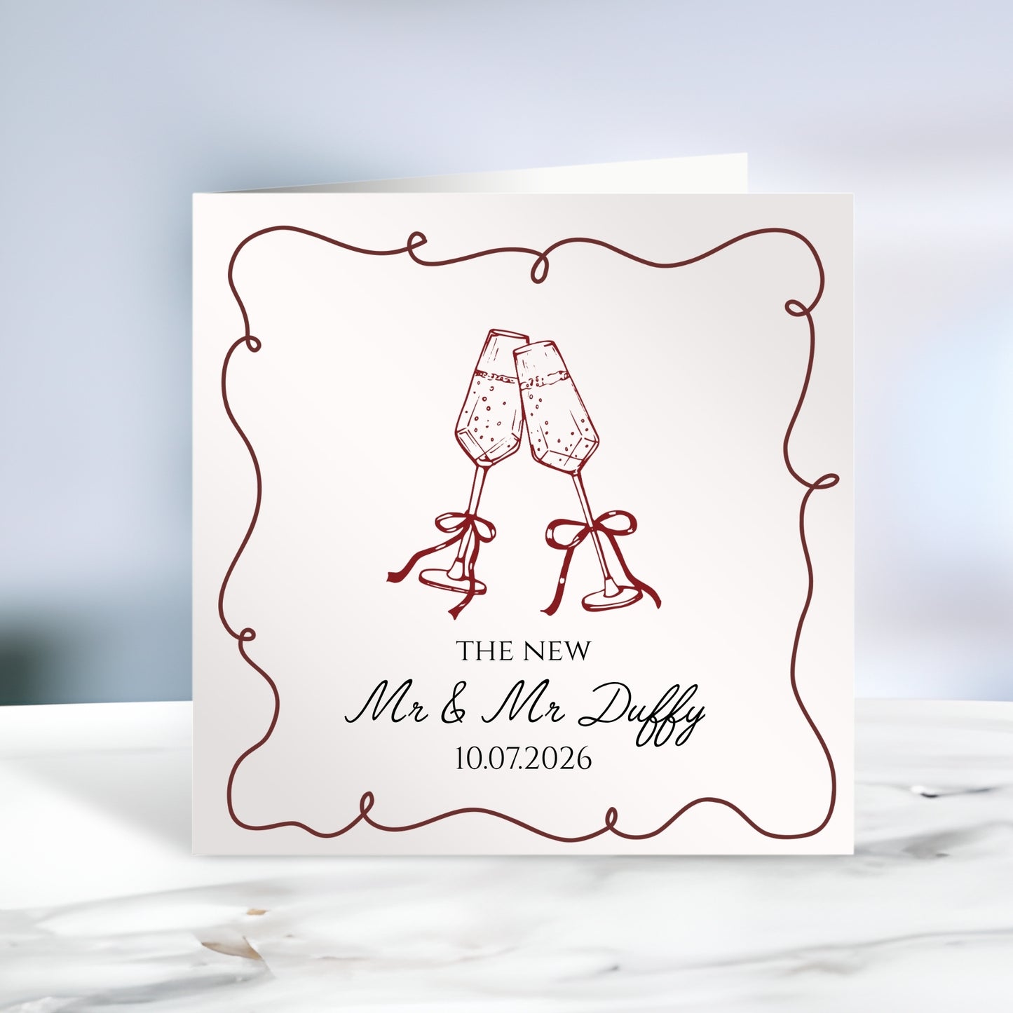 Personalised Hand Drawn Champagne Wedding Card