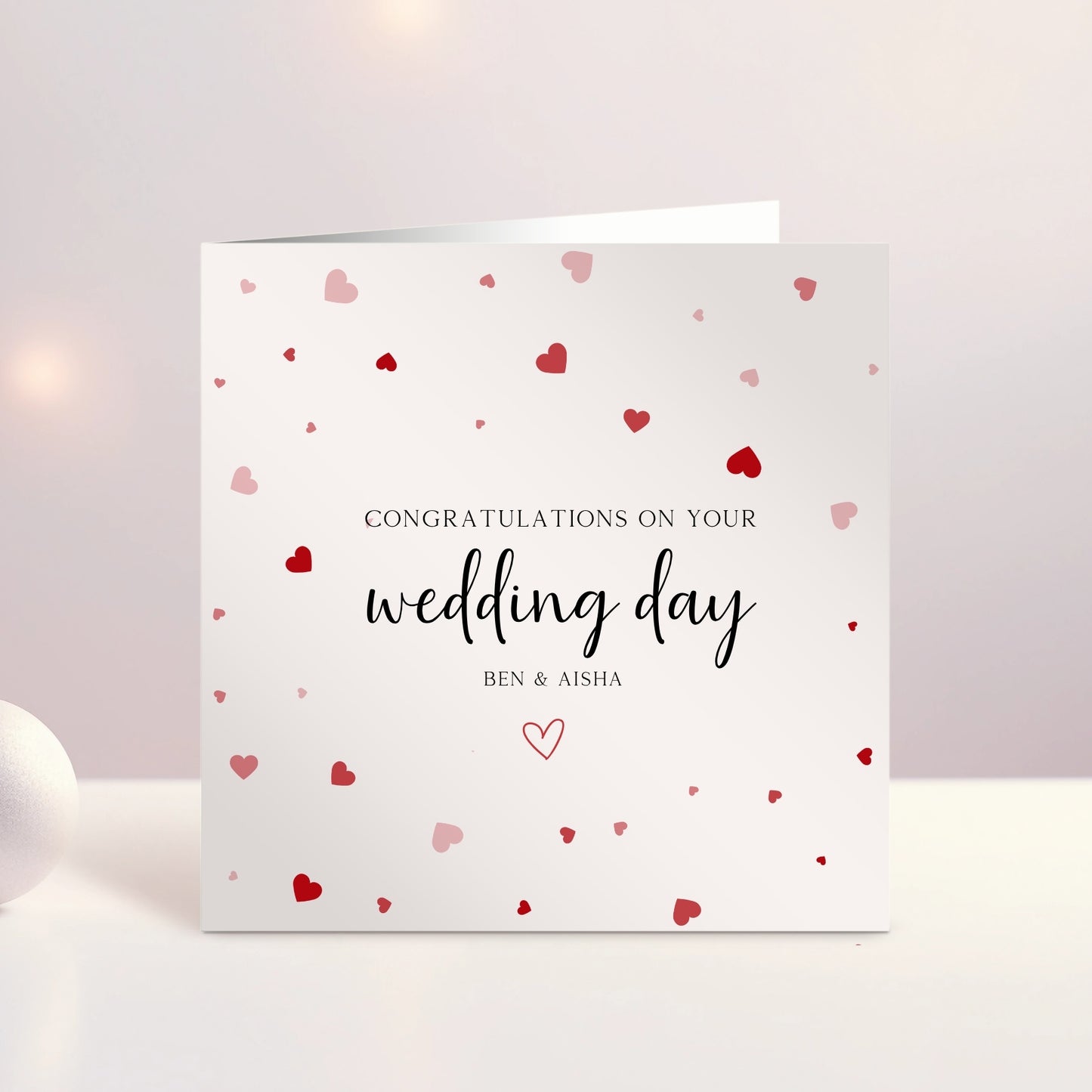 Personalised Wedding Day Card - Pink & Red Hearts