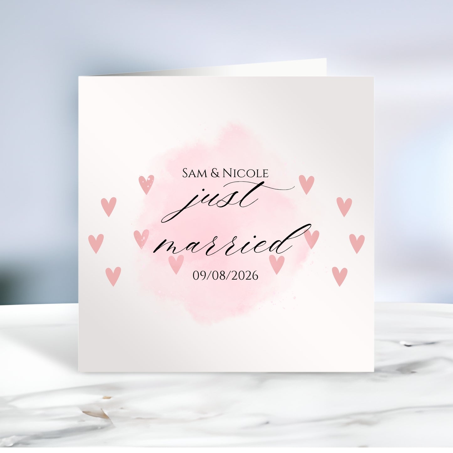 Personalised Just Married Wedding Card - Pink Hearts