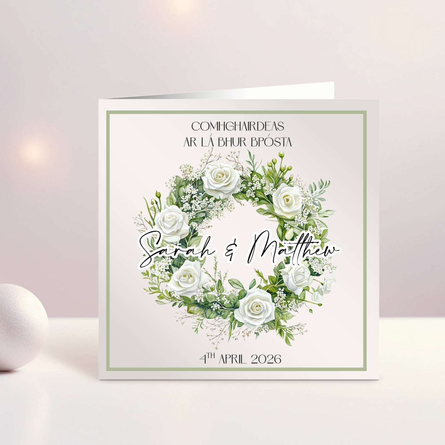Personalised Gaeilge Wedding Card - Comhghairdeas
