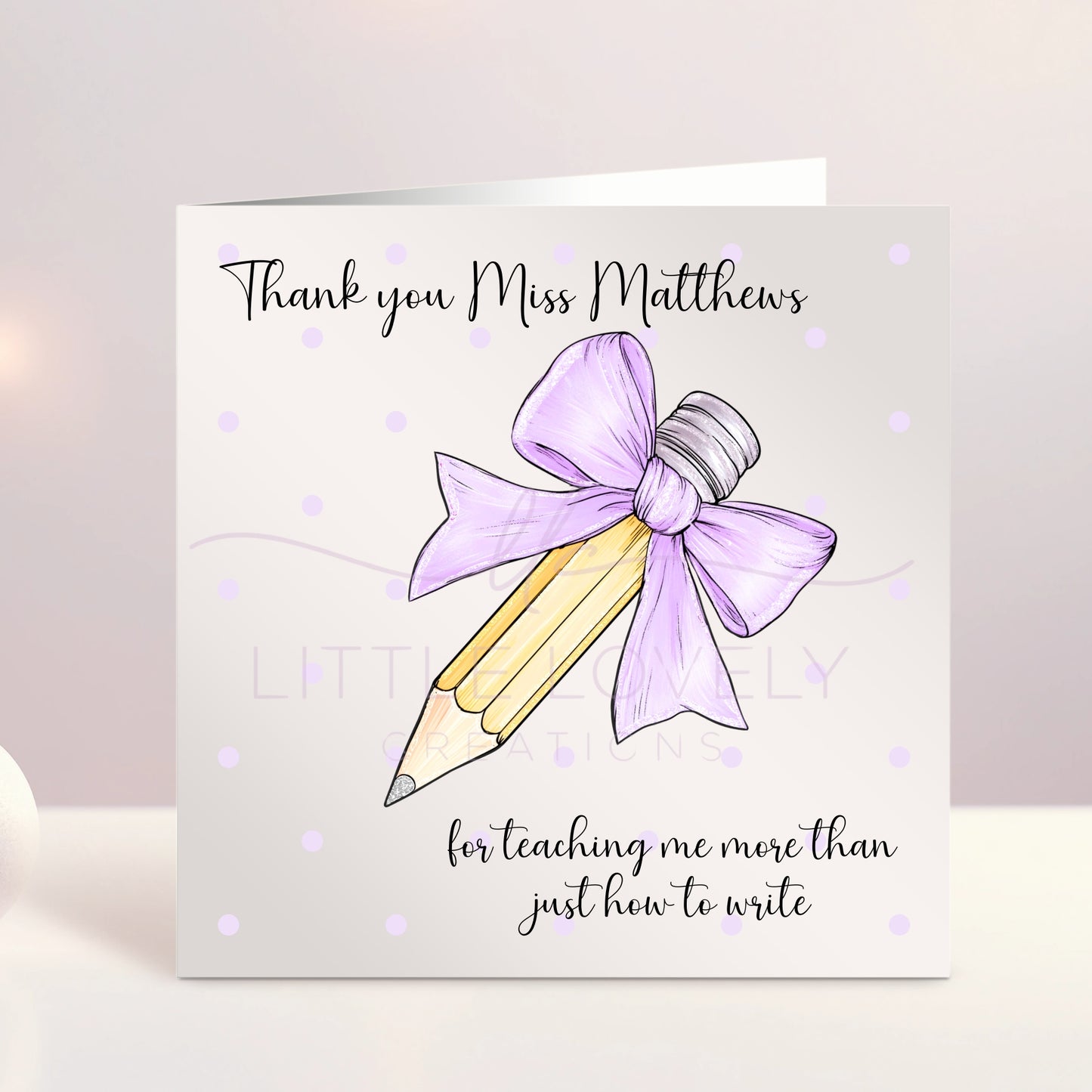 Thank You Teacher Bow Pencil Card