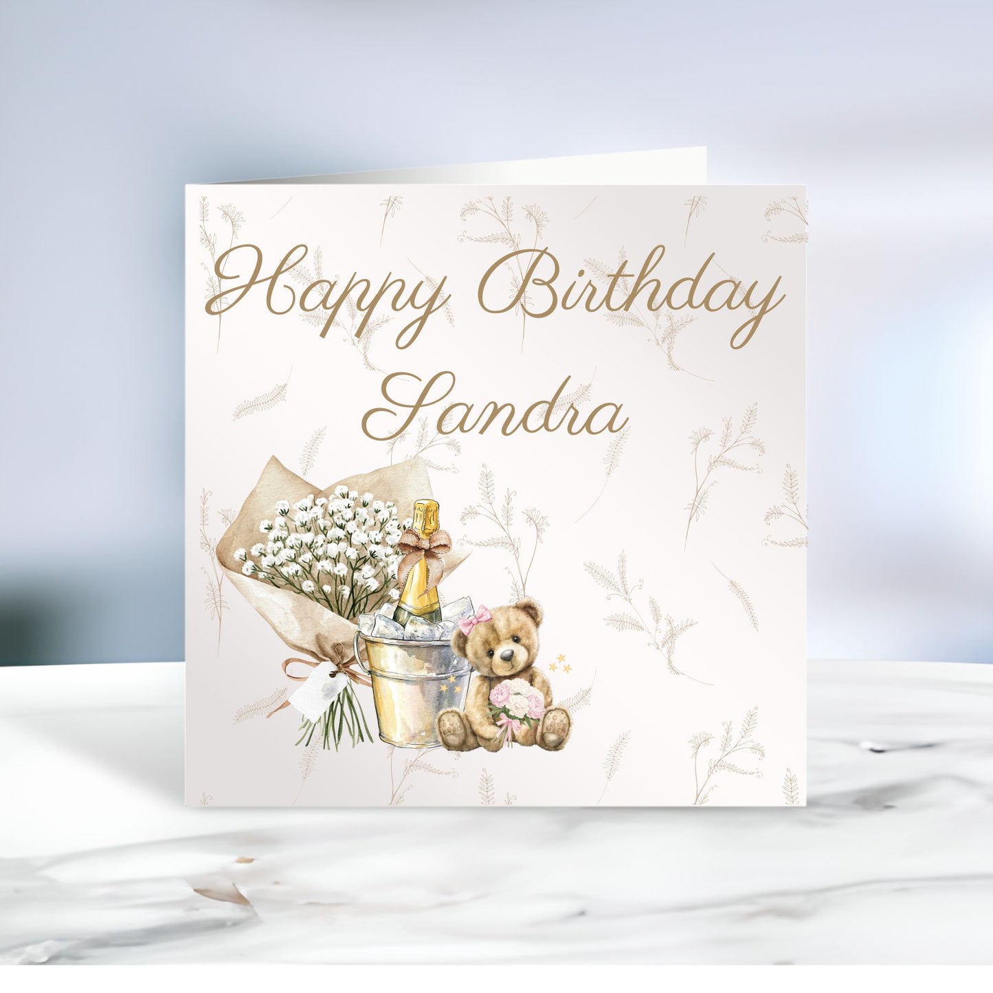 Personalised Birthday Card - Champagne Teddy