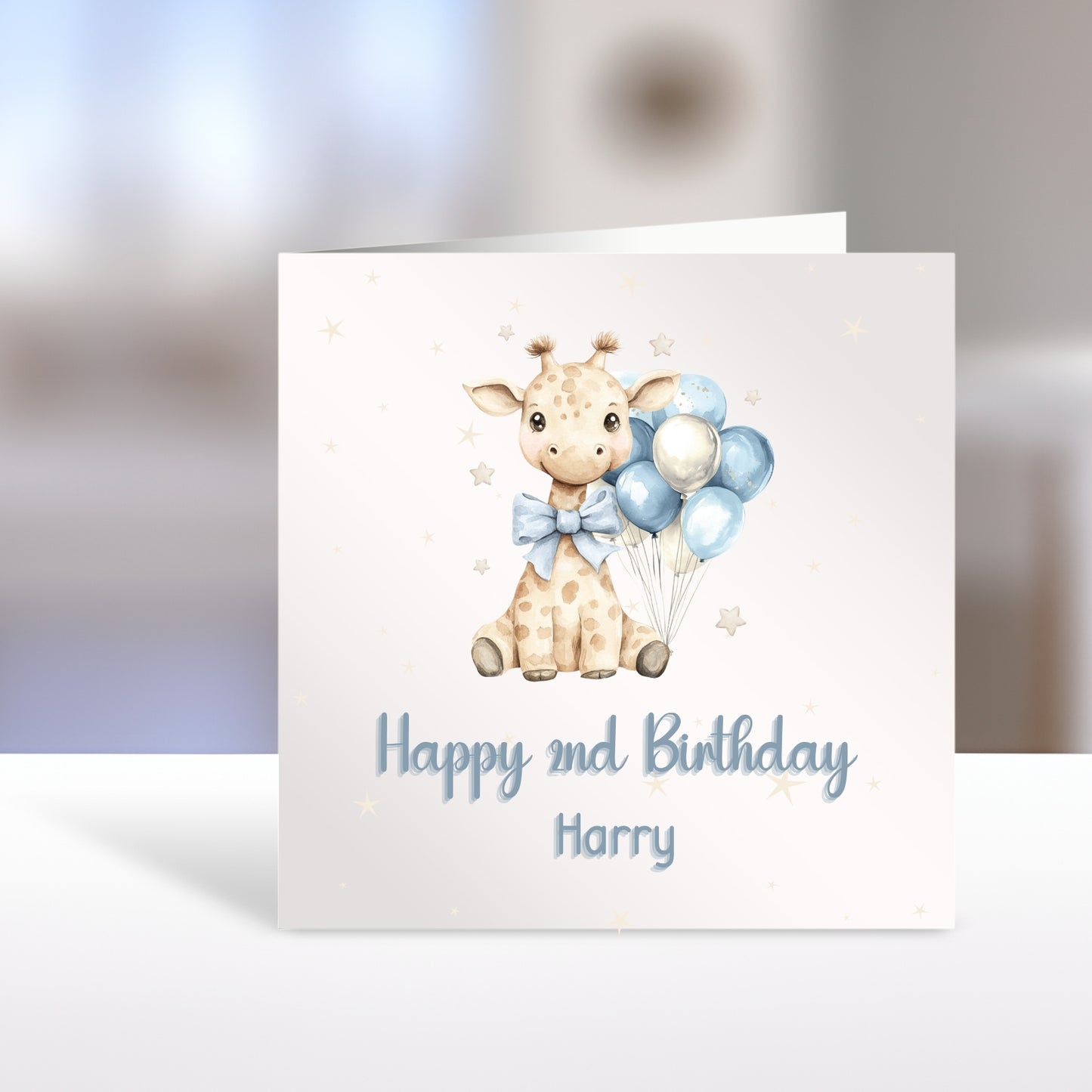 Personalised First Birthday Card - Blue Giraffe