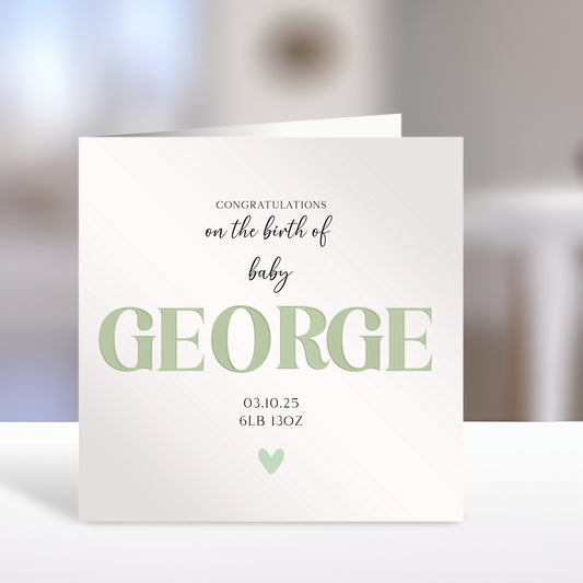 Congratulations Name - Personalised New Baby Card