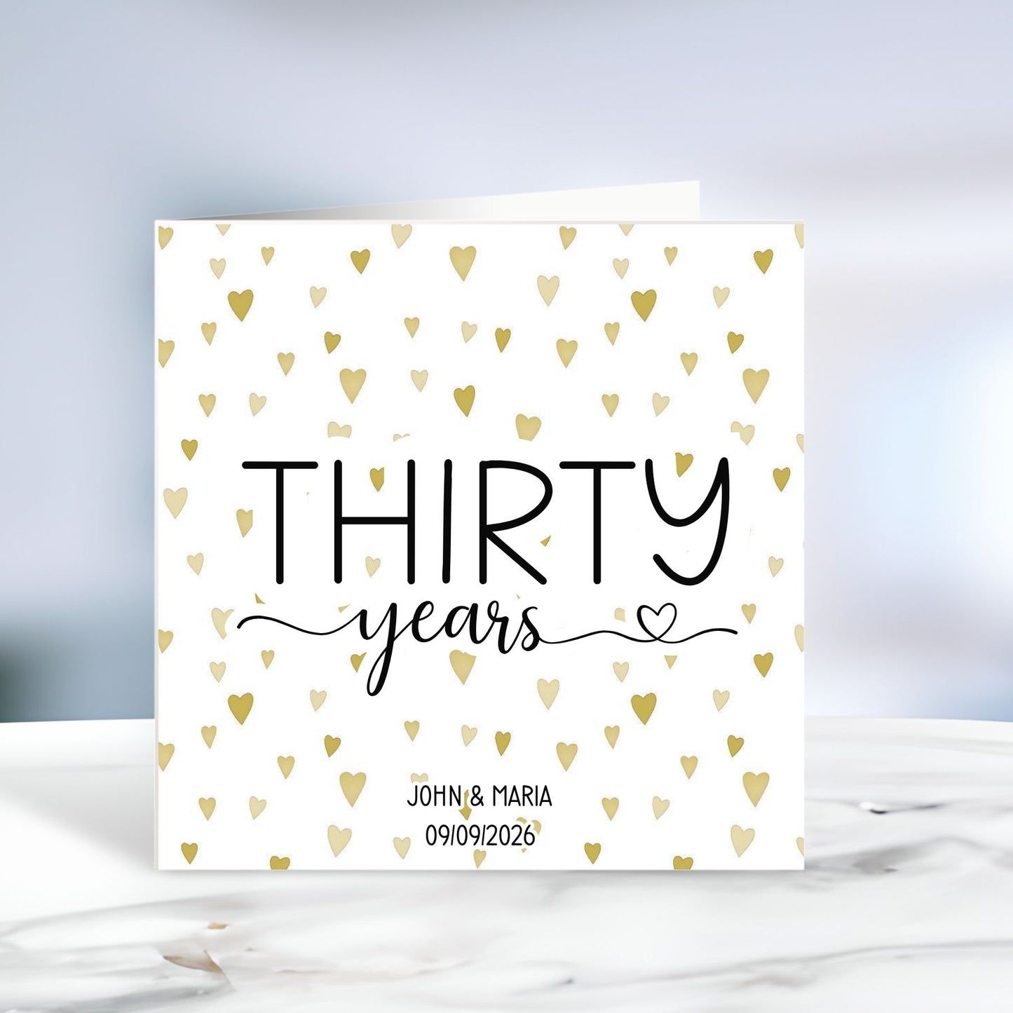 Personalised Anniversary Card - Gold Hearts