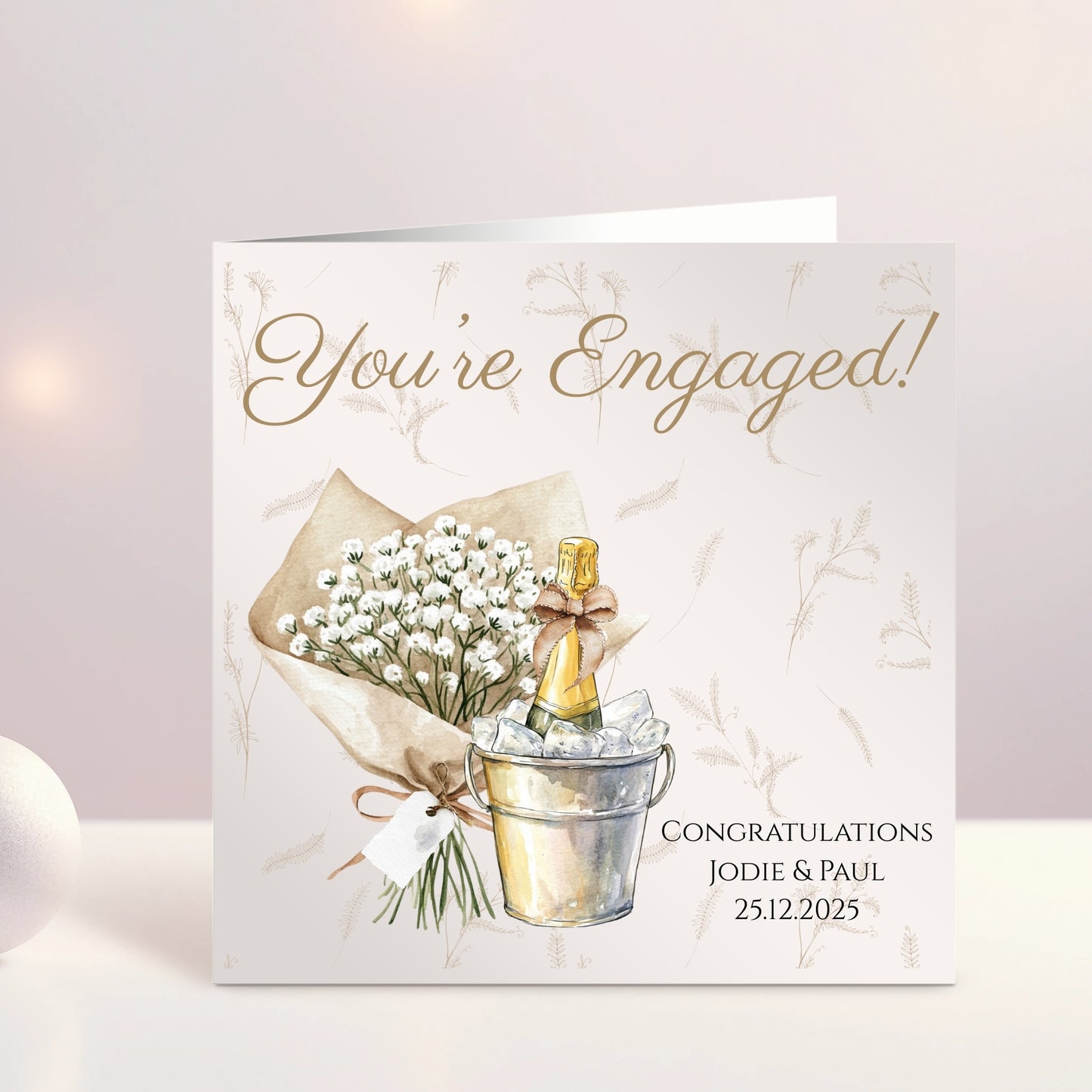 Personalised Engagement Card - Champagne and Flowers