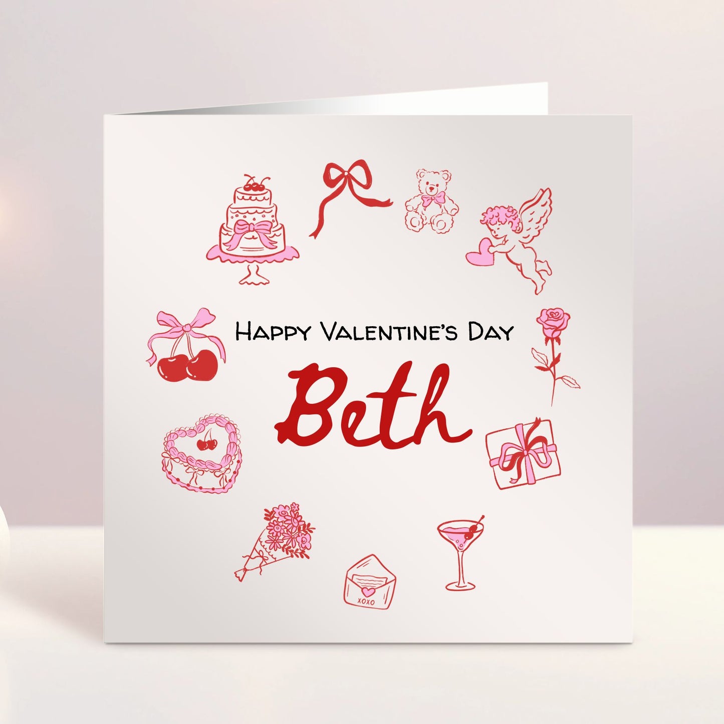 Pink Doodles- Personalised Valentines Day Card