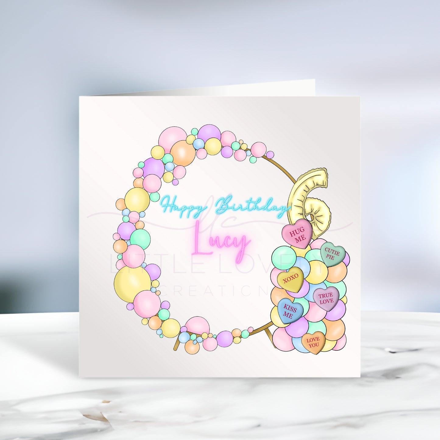 Girls Balloon Display - Personalised Birthday Card With Age
