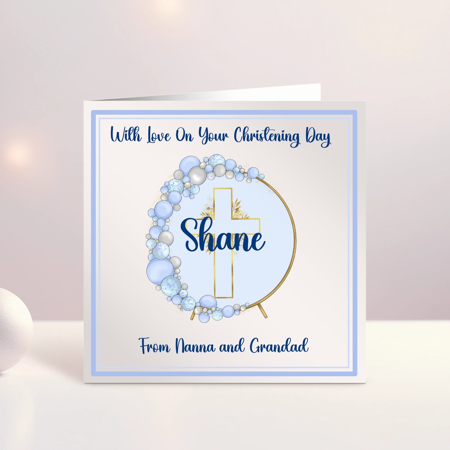 Cross and Balloons Christening Card