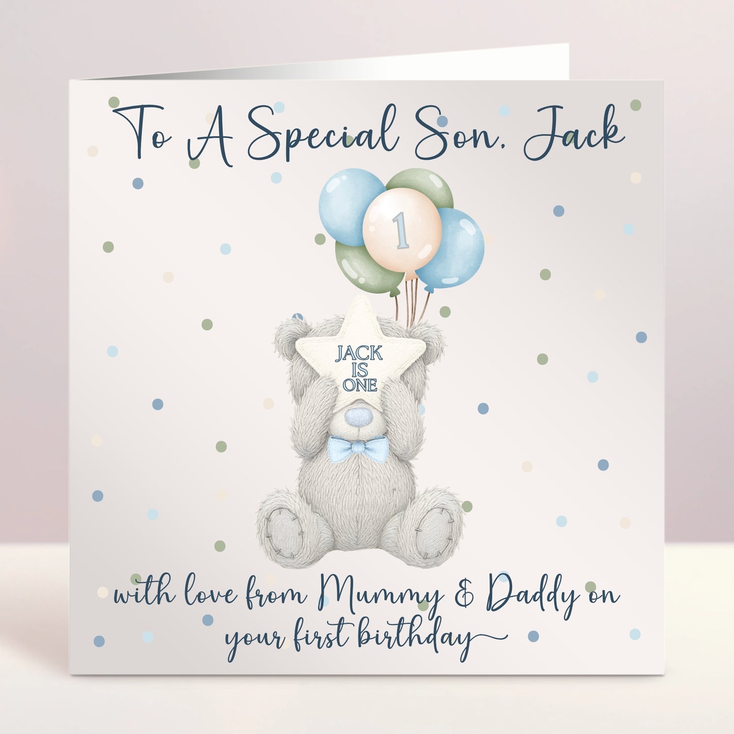 Birthday Bear With Balloons - Personalised Birthday Card For Son, Grandson, Nephew