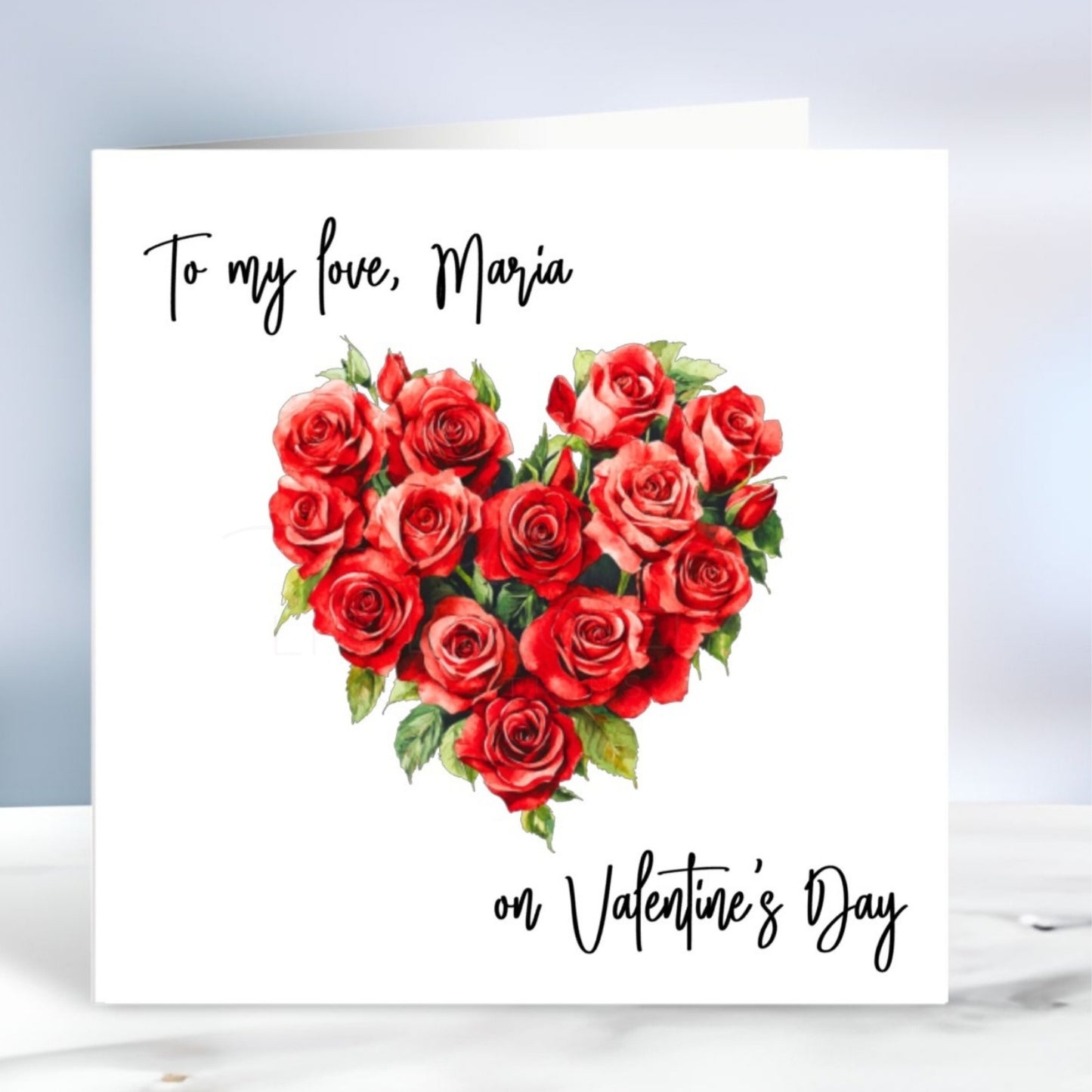 Heart Roses Valentines Day Card - Personalised Valentines Day Card