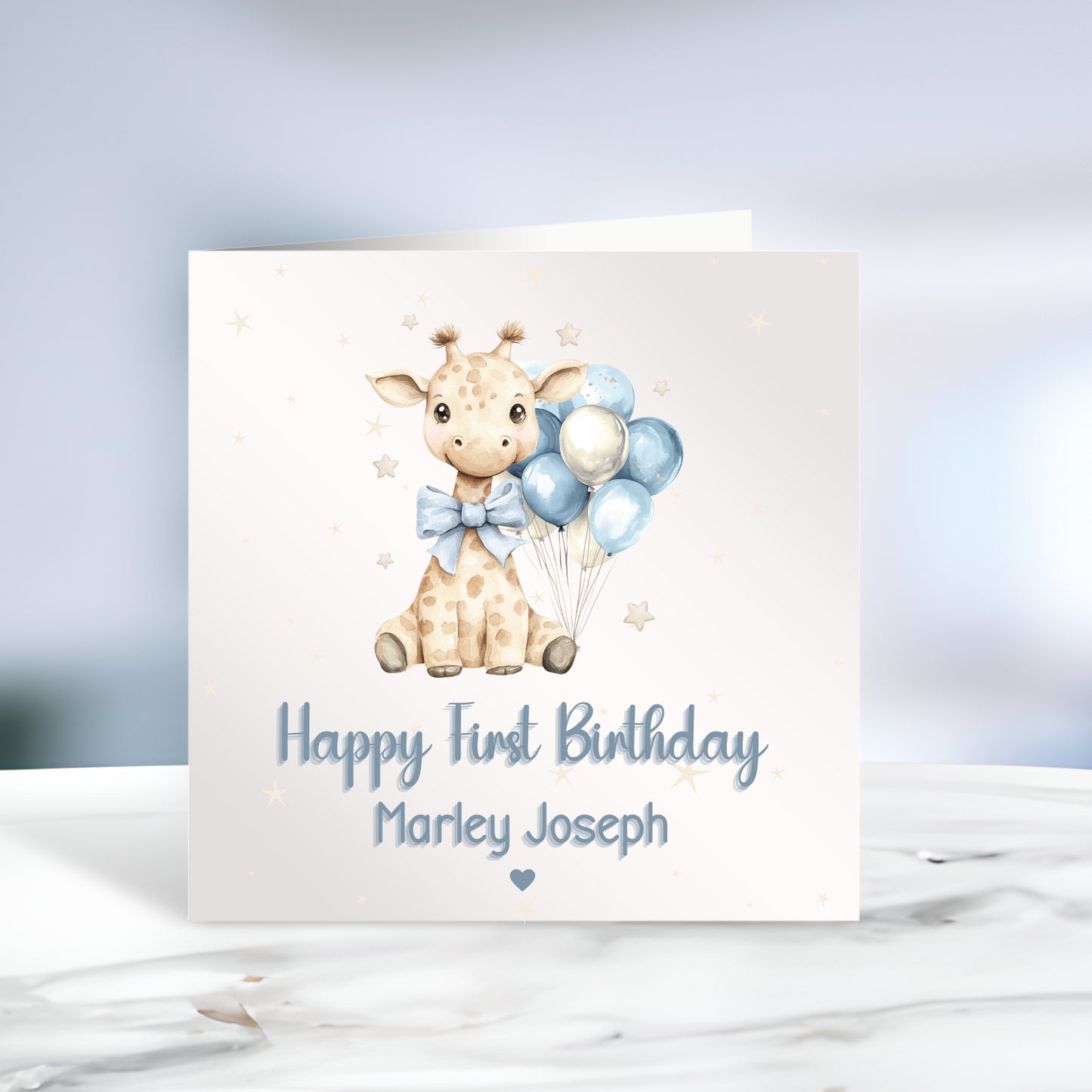Blue Giraffe - Personalised Boys Birthday Card