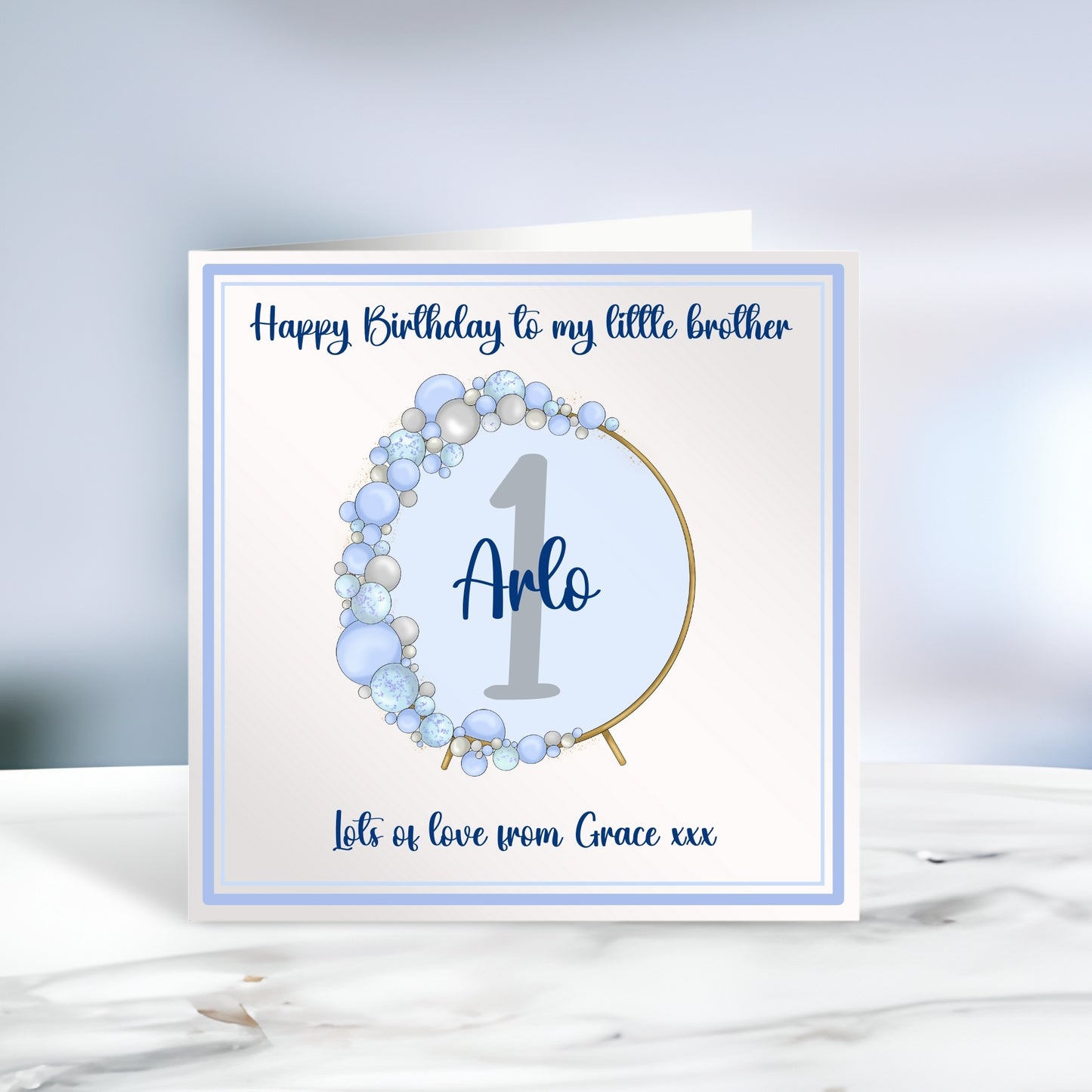 Blue Balloon Arch - Personalised Age Birthday Card For Boys