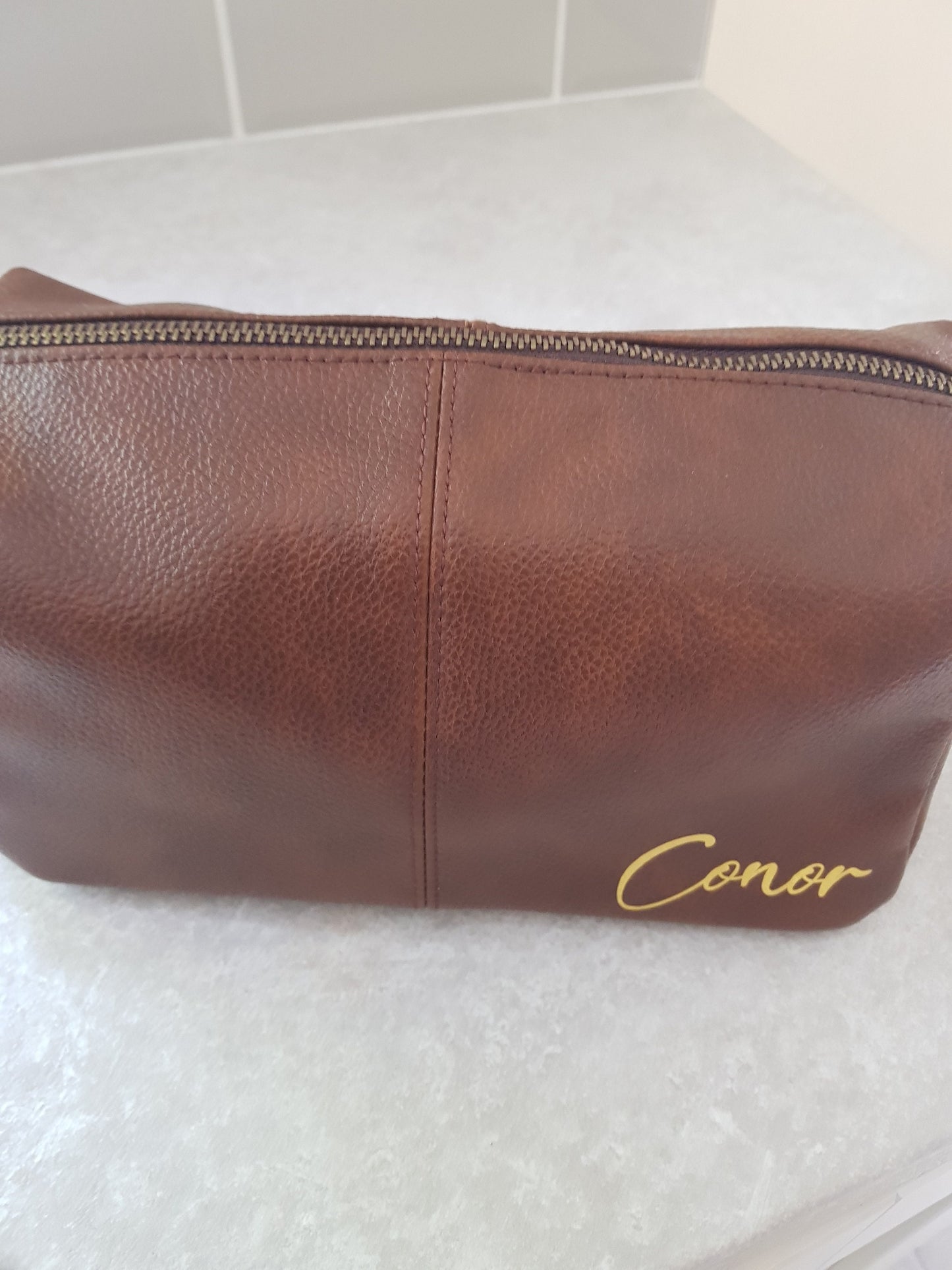 Personalised Mens Washbag | Father's Day Gift | Initial | Name | Monogram | Present For Dad | Husband | Gym Bag | Leather Look | Ireland