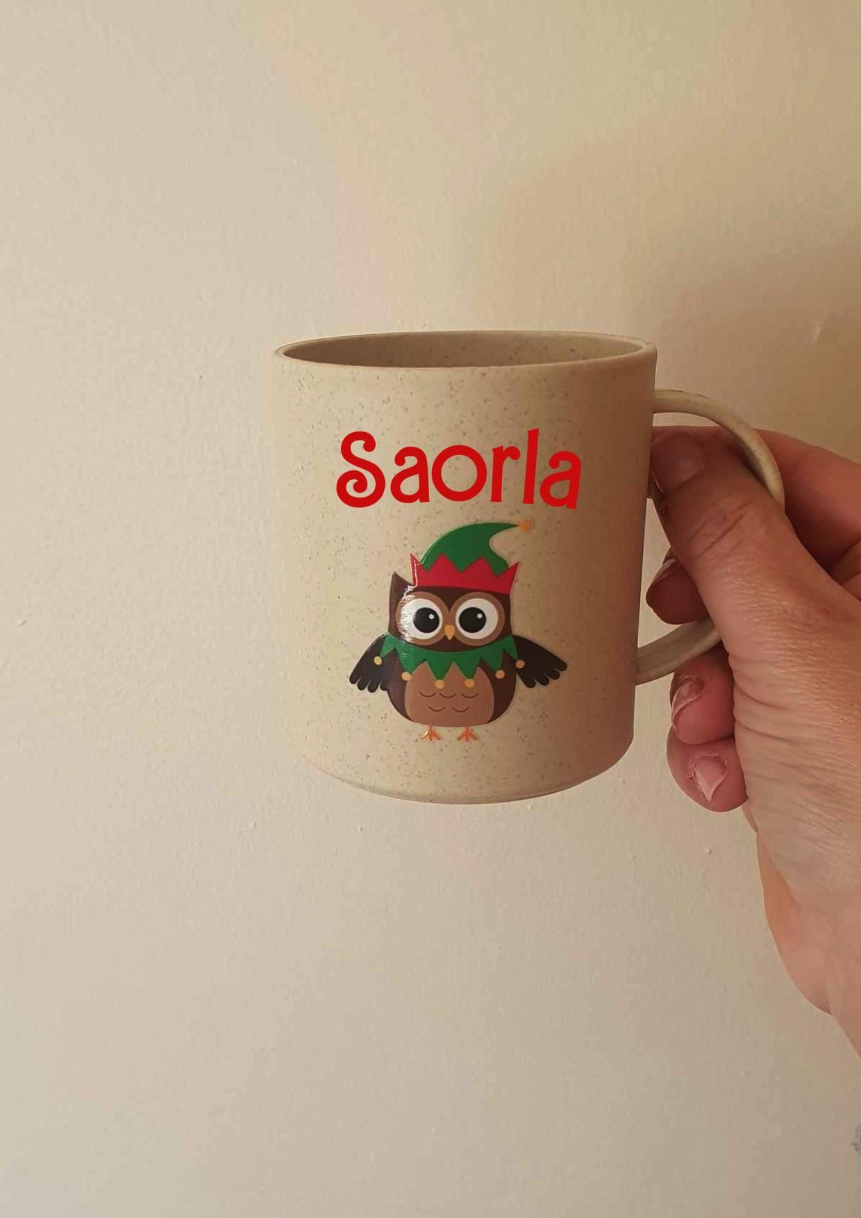 Toy Show Cup, Children's Mug, Personalised Kids Festive Cup, Christmas Eve Box, Reusable, Custom Name, Xmas Owl, Ireland, Irish