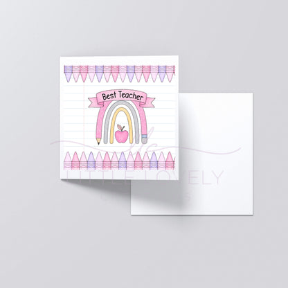 Personalised Thank You Teacher & SNA Card - Rainbow Pencil