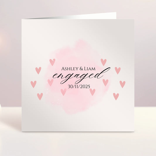 Personalised Engagement Card - Pink Hearts