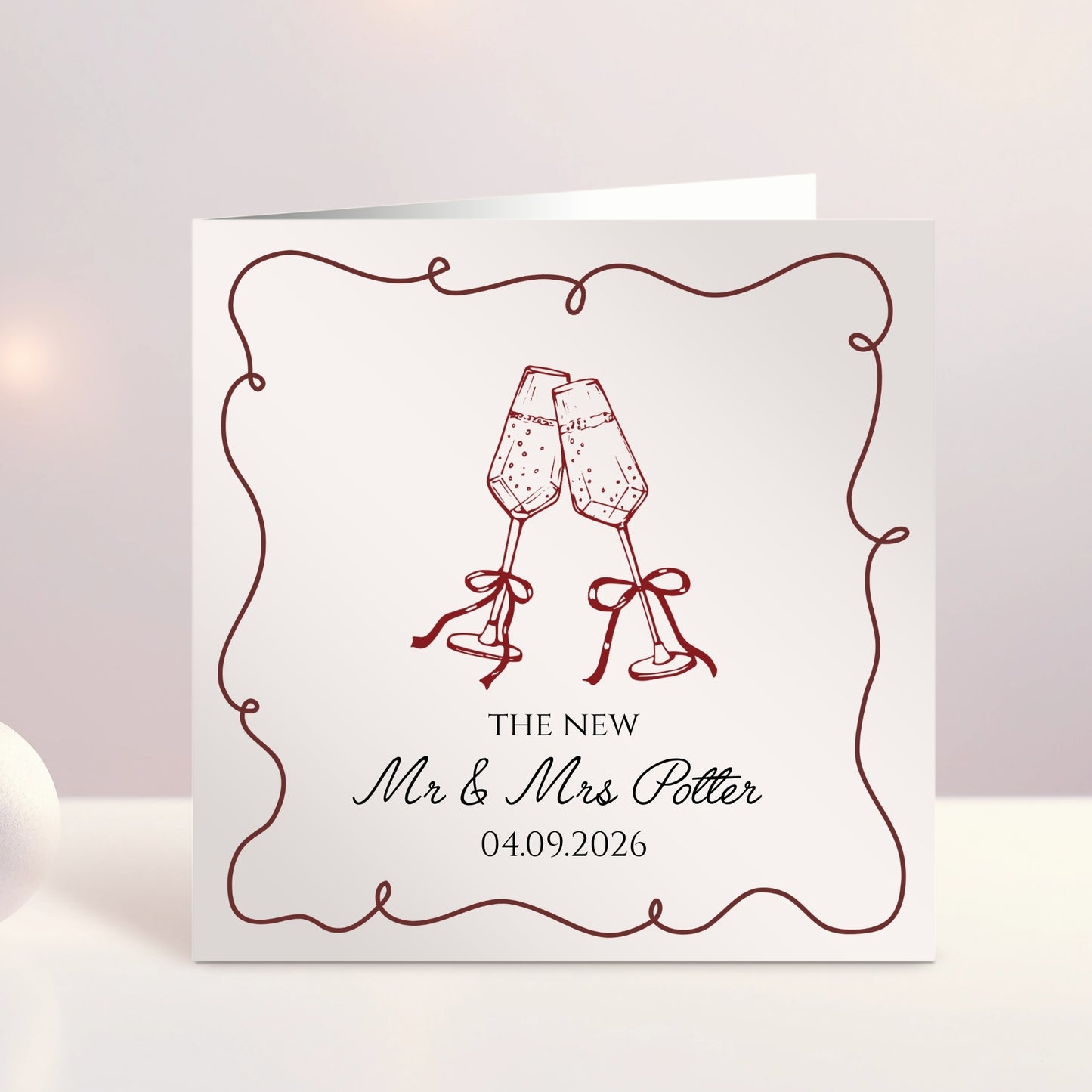 Personalised Hand Drawn Champagne Wedding Card
