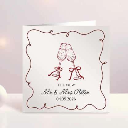 Personalised Hand Drawn Champagne Wedding Card