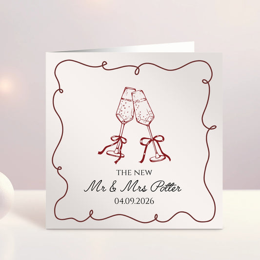 Personalised Hand Drawn Champagne Wedding Card