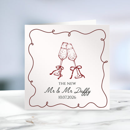 Personalised Hand Drawn Champagne Wedding Card
