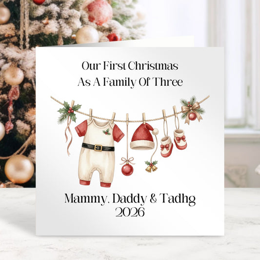 Personalised First Christmas as a Family of Three Card - Baby Boy