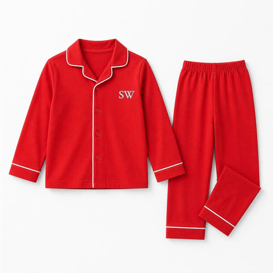 Personalised Kids Christmas Pyjamas-  Red Button Up