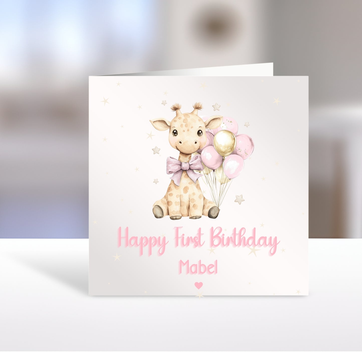 Pink Giraffe - Personalised Girls Birthday Card