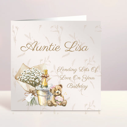 Personalised Birthday Card - Champagne Teddy