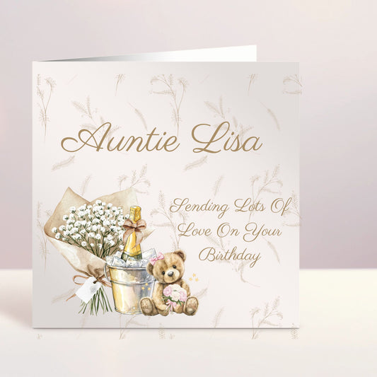 Personalised Birthday Card - Champagne Teddy