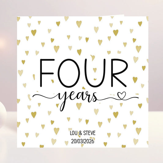Personalised Anniversary Card - Gold Hearts