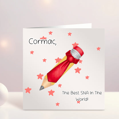Personalised Thank You Card for Teacher and SNA - Pencil with Tie