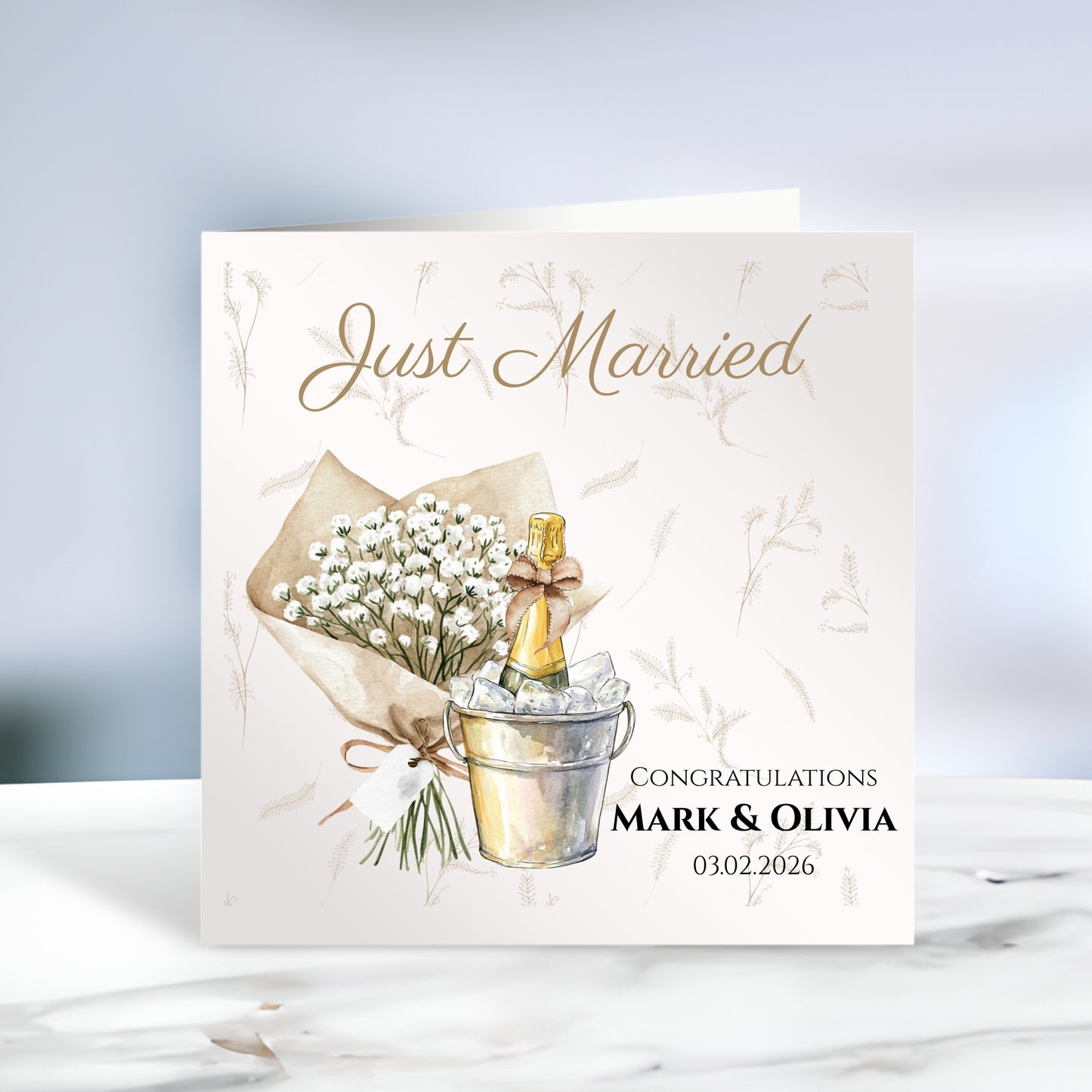 Personalised Just Married Champagne Wedding Card