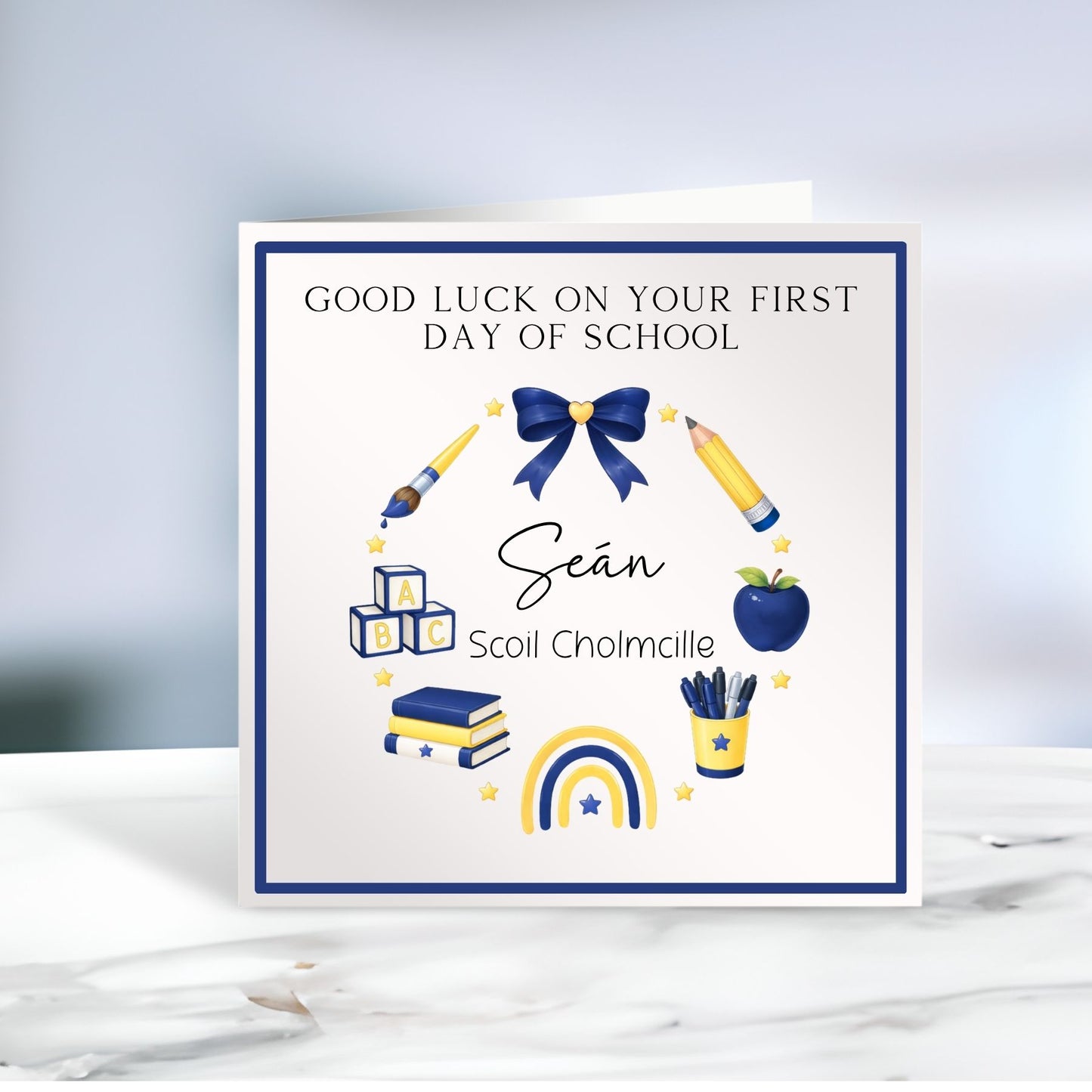 Personalised First Day Of School Card - Blue Design