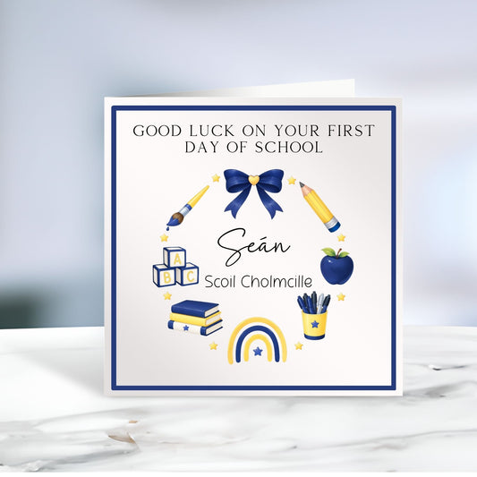 Personalised First Day Of School/Preschool Card - Blue Design