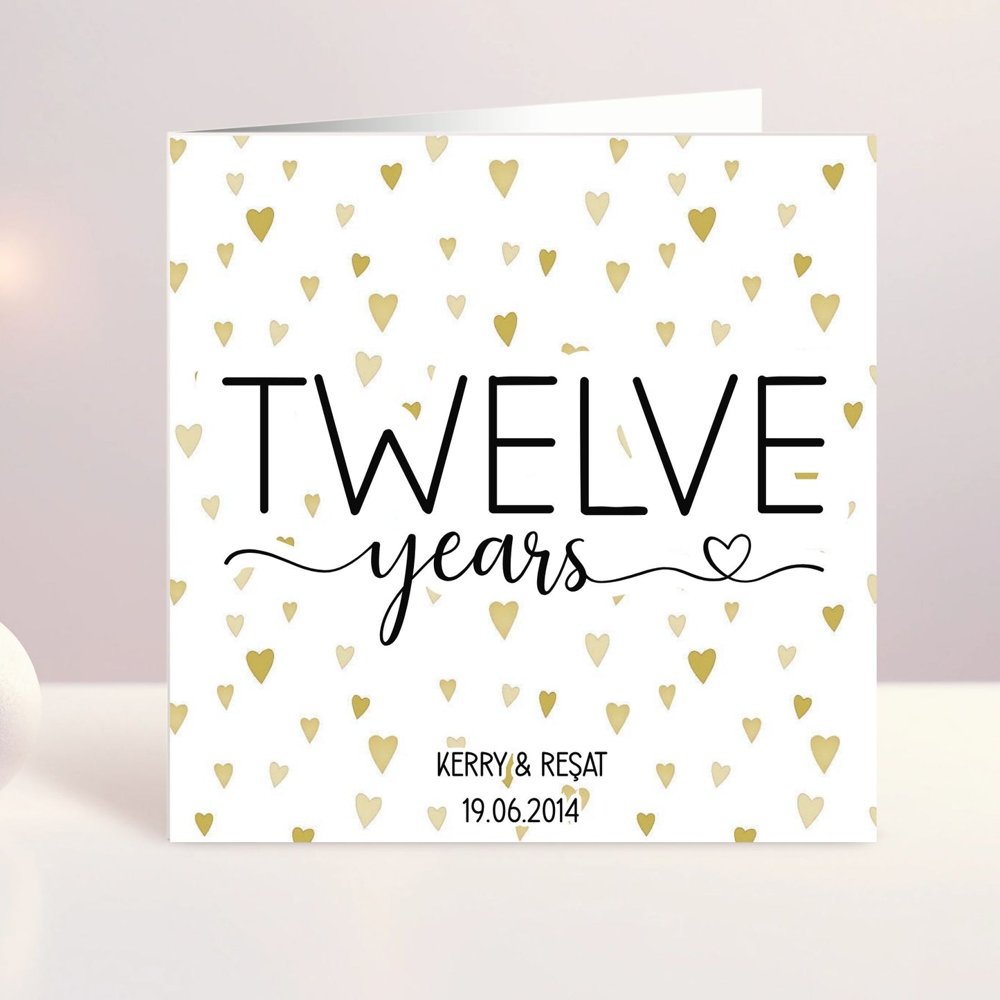 Personalised Anniversary Card - Gold Hearts