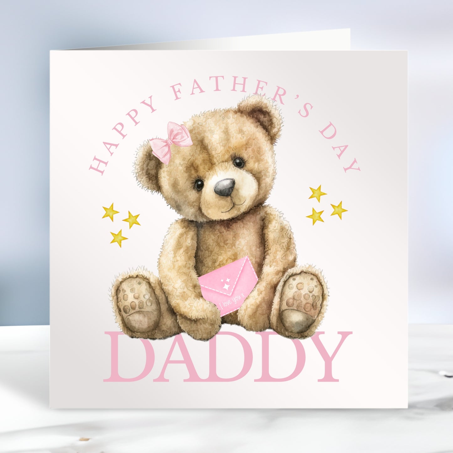 Happy Father's Day Bear Card Pink