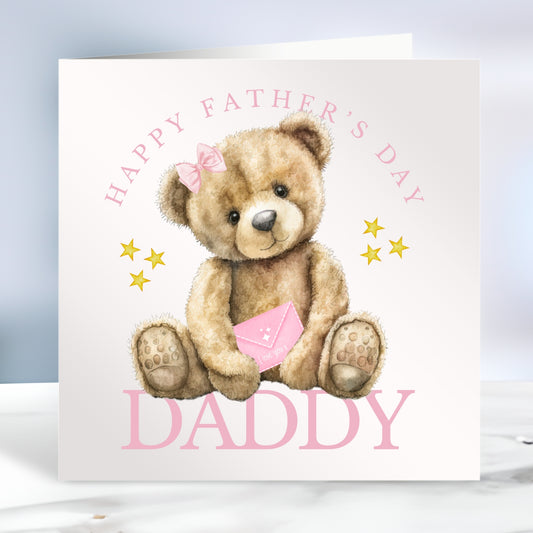 Happy Father's Day Bear Card Pink