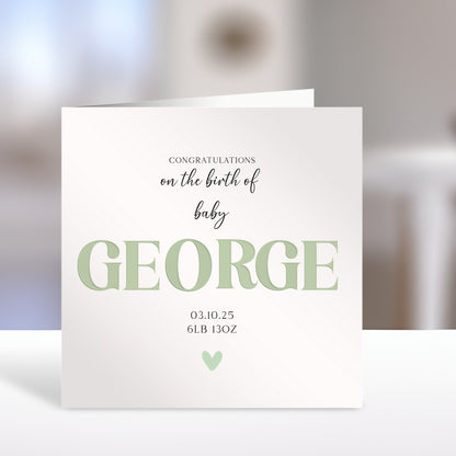 Personalised New Baby Card - Baby Name