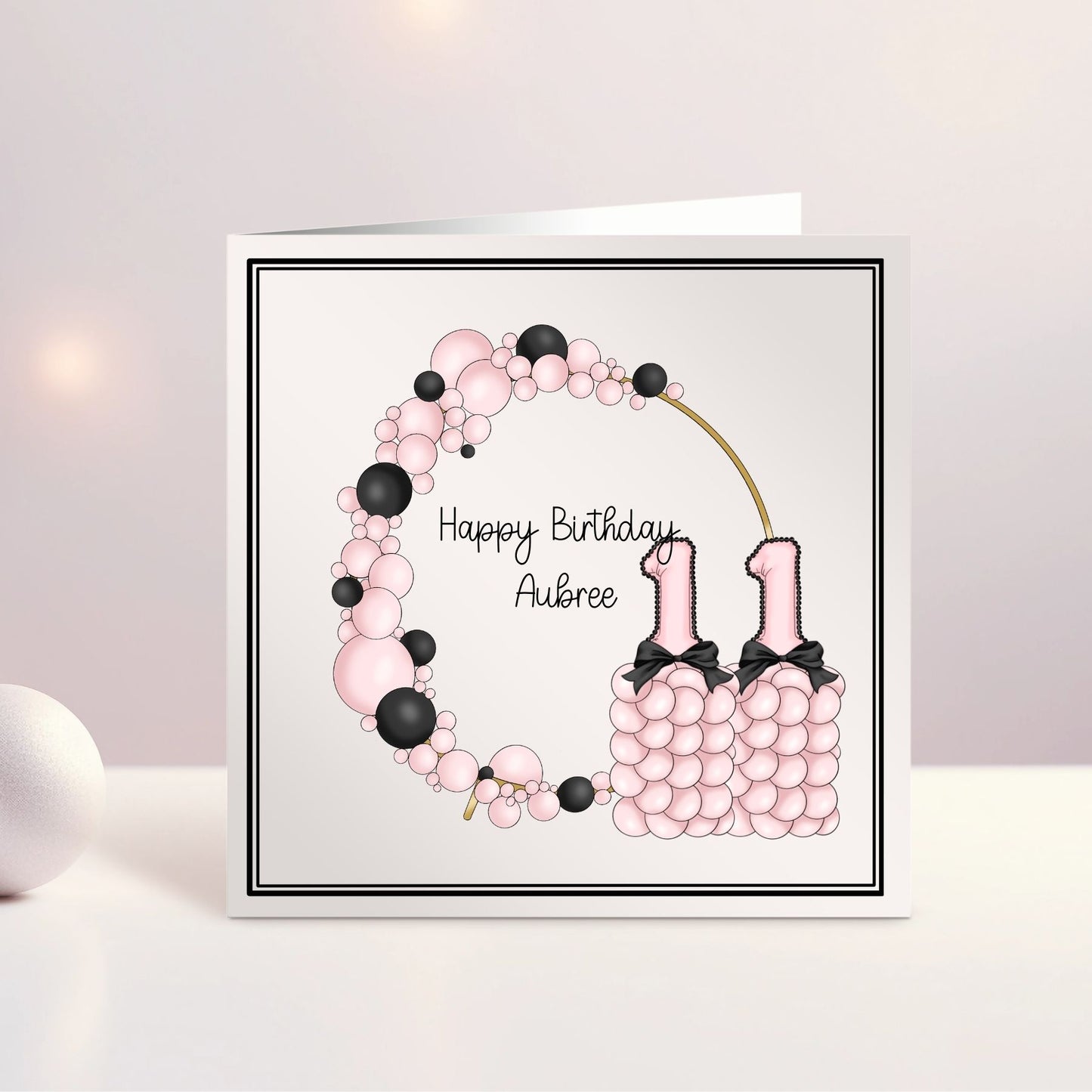 Personalised Birthday Card - Pink and Black Balloons