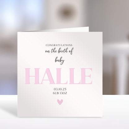 Personalised New Baby Card - Baby Name