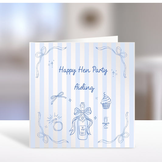 Blue Theme Personalised Hen Party Card for Bride To Be