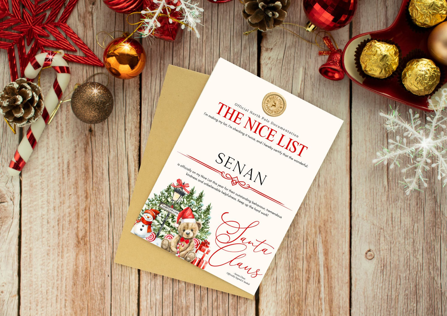 Personalised Nice List Certificate – Candy Cane Lane Edition (A4 Print)