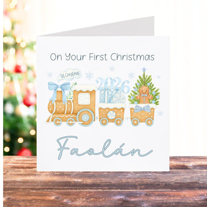Baby’s First Christmas Card 2026 - Gingerbread Train