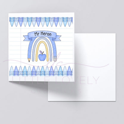 Personalised Thank You Teacher & SNA Card - Rainbow Pencil