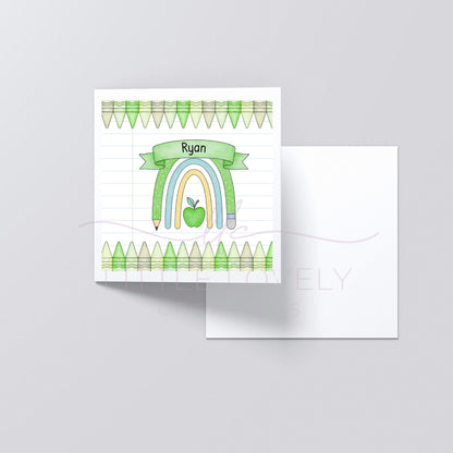 Personalised Thank You Teacher & SNA Card - Rainbow Pencil