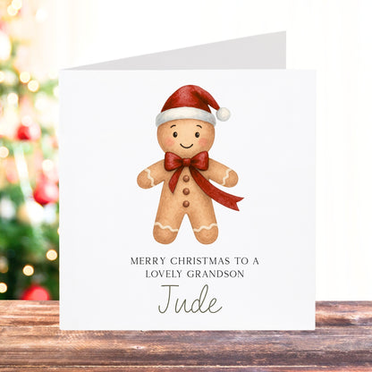 Personalised Christmas Card for Grandson - Gingerbread Design