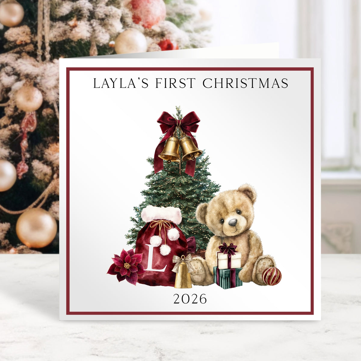 Personalised Baby's First Christmas Card - Teddy Bear