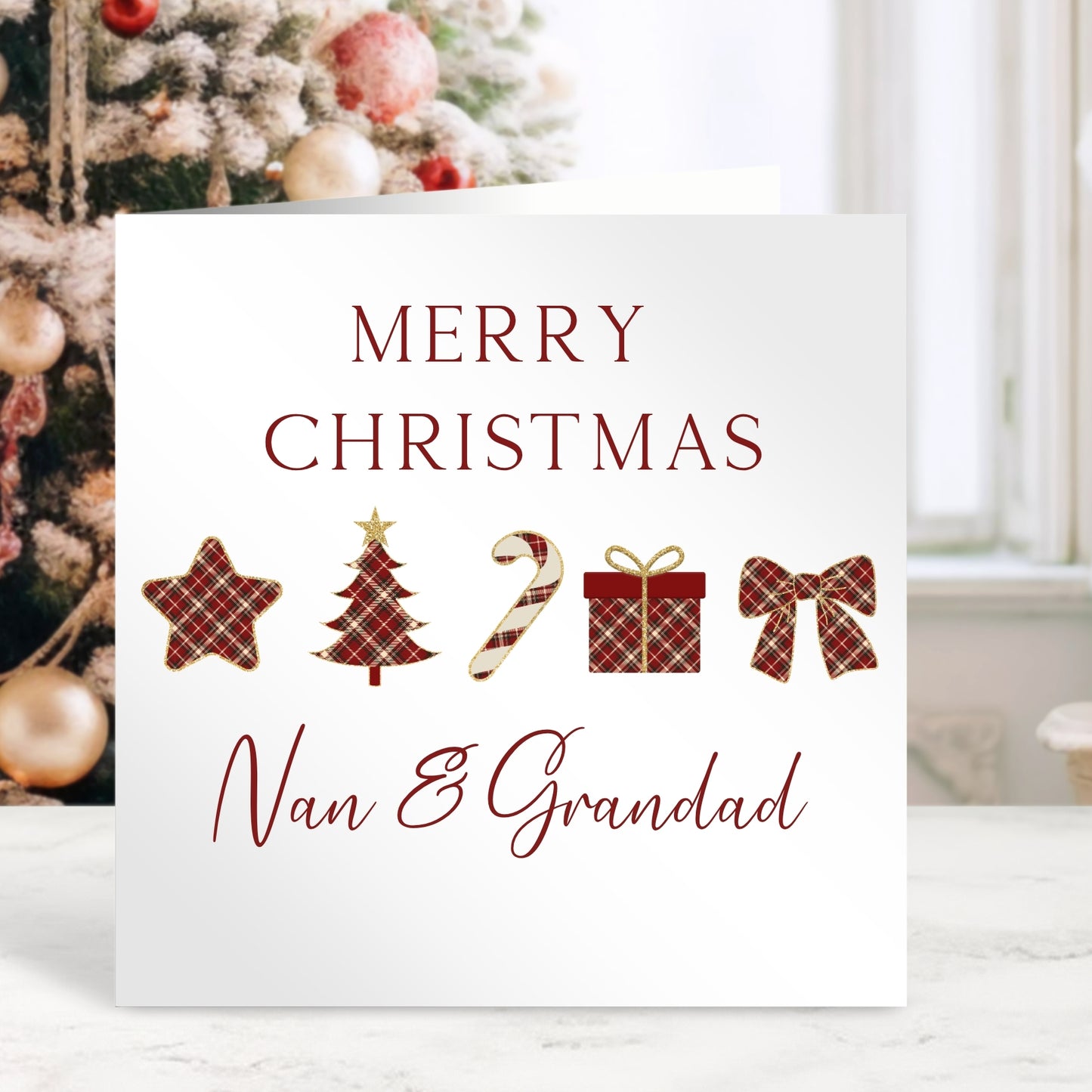 Christmas Card for Nan & Grandad - Tartan Design